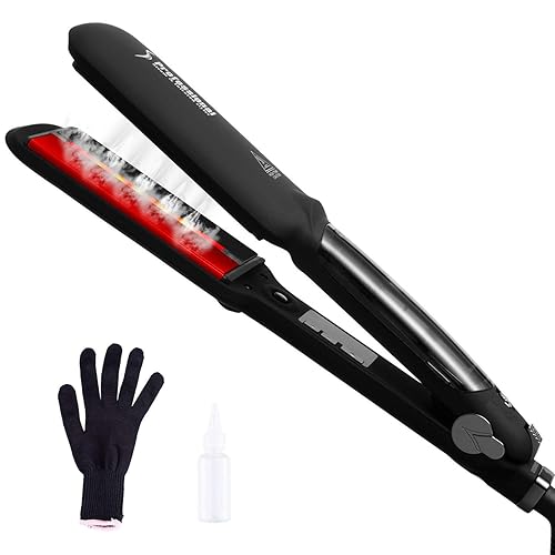 DORISILK 2 in 1 Steam Hair Straightener & Curler, Infrared Flat Iron, 450°F Adjustable Temp