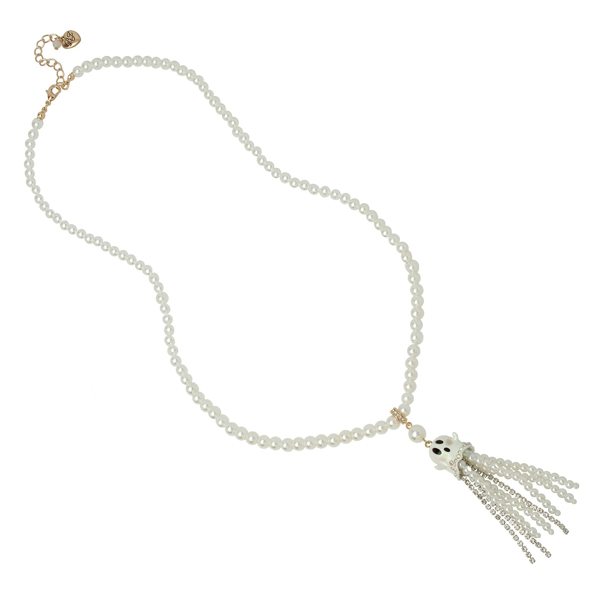 Betsey Johnson Pearl Ghost Fringe Pendant Long Necklace - Metal, No Size