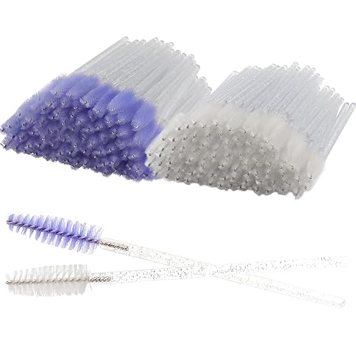 Myaokue 300Pcs Disposable Mascara Wands & Eyebrow Brushes - Purple/White Makeup Applicators