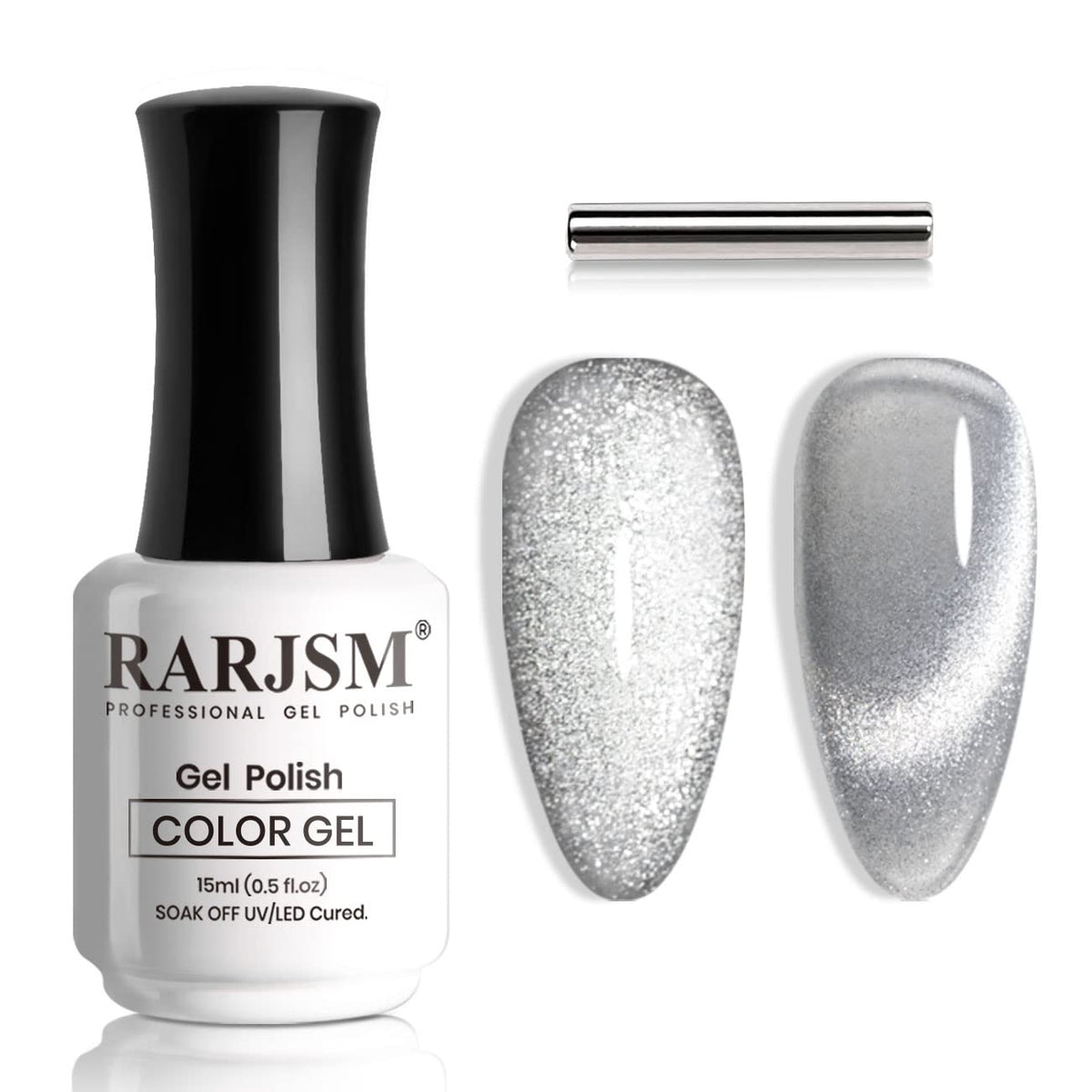 Rarjsm Silver Cat Eye Gel Nail Polish 15Ml - 9D Galaxy Glitter, Uv Led Curing, Soak Off