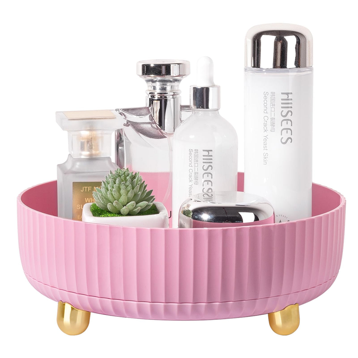 Anyoifax 360° Rotating Makeup Perfume Organizer Tray - Pink Skincare Storage For Dresser & Vanity