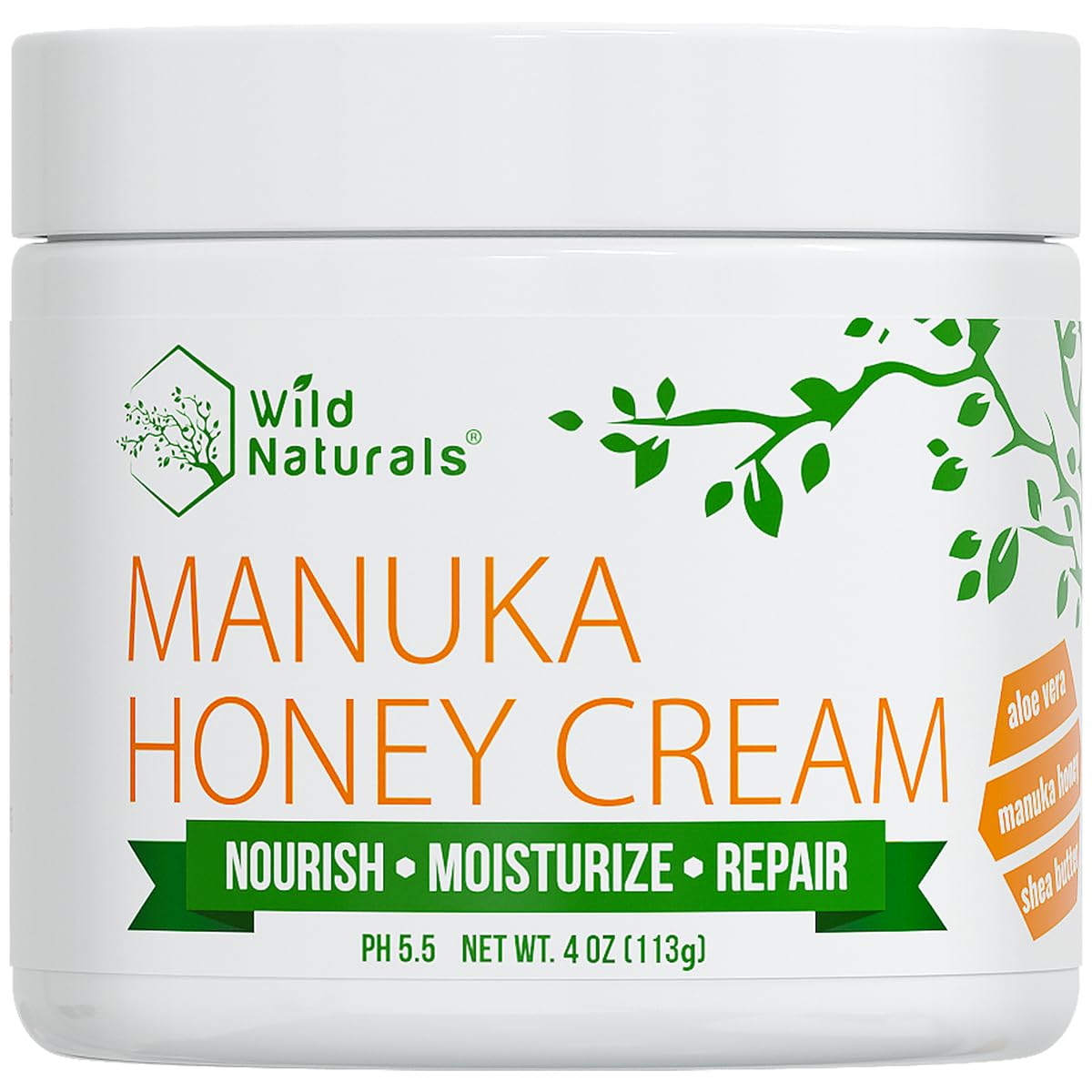 Wild Naturals Manuka Honey Cream Moisturizer For Dry, Sensitive Skin - Eczema Relief, 4Oz