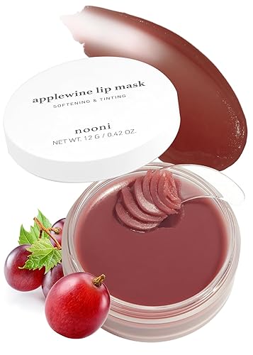 Nooni Korean Lip Butter Overnight Balm - Applewine Lip Mask, Vegan, Nourishing & Soothing, 0.42 Oz