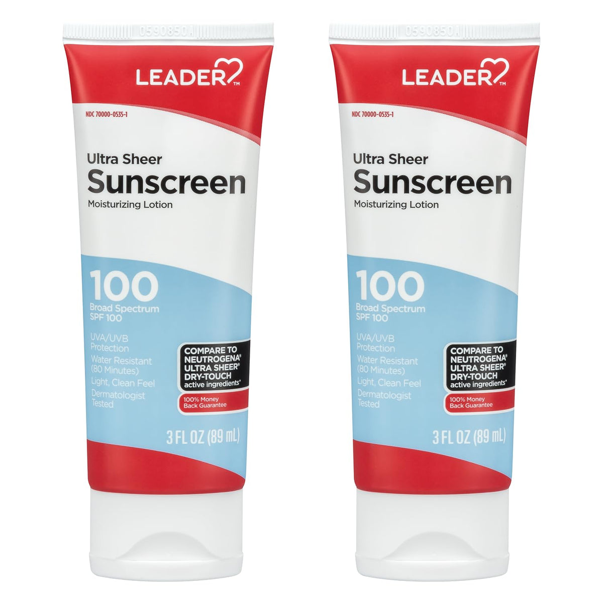 Leader Travel Sunscreen Spf 100+ - Ultra Sheer, Water Resistant Lotion, 3 Fl Oz (2 Pack)