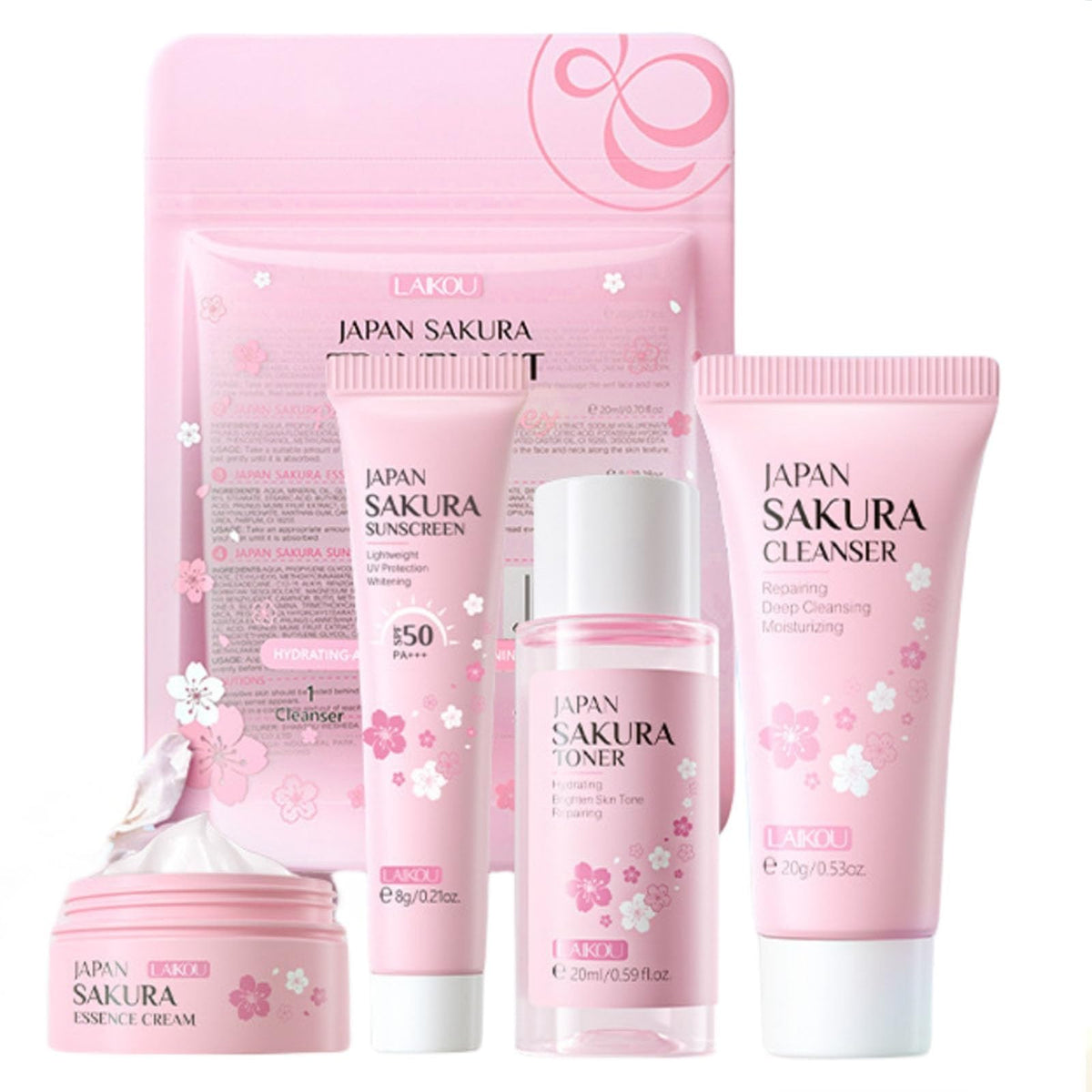 New Irven Sakura Travel Skincare Set - 4 Piece Gentle Face Routine Kit For Teenage Girls