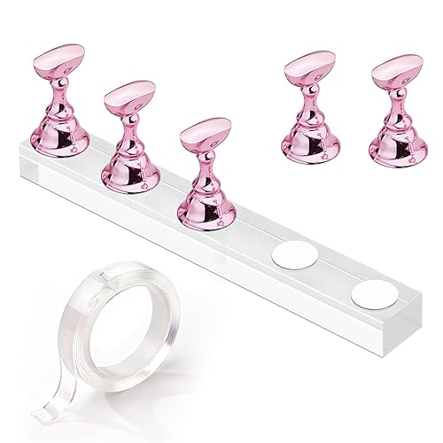 Makartt Pink Acrylic Nail Stand - Magnetic Press-On Display Holder For Diy & Salon Use, 5Pcs