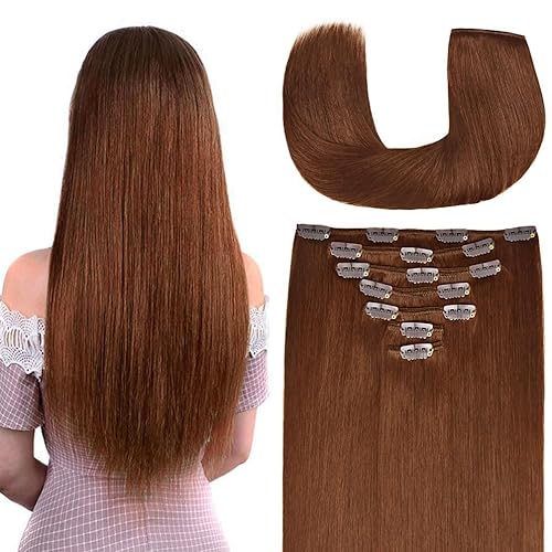 Winsky 22&quot; Clip-in Hair Extensions, Remy Human Hair, Auburn #30, 165g, 7pcs, Thick