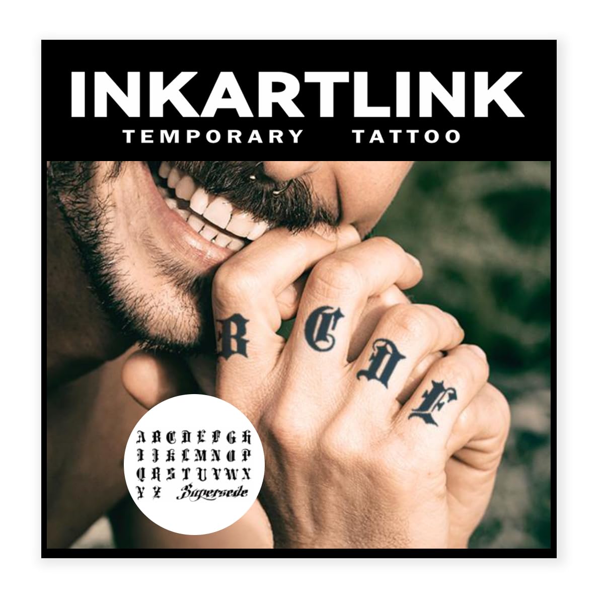 Inkartlink Gothic Alphabet Temporary Tattoo - 2 Xl Sheets, Waterproof, Realistic, Lasts 1-2 Weeks