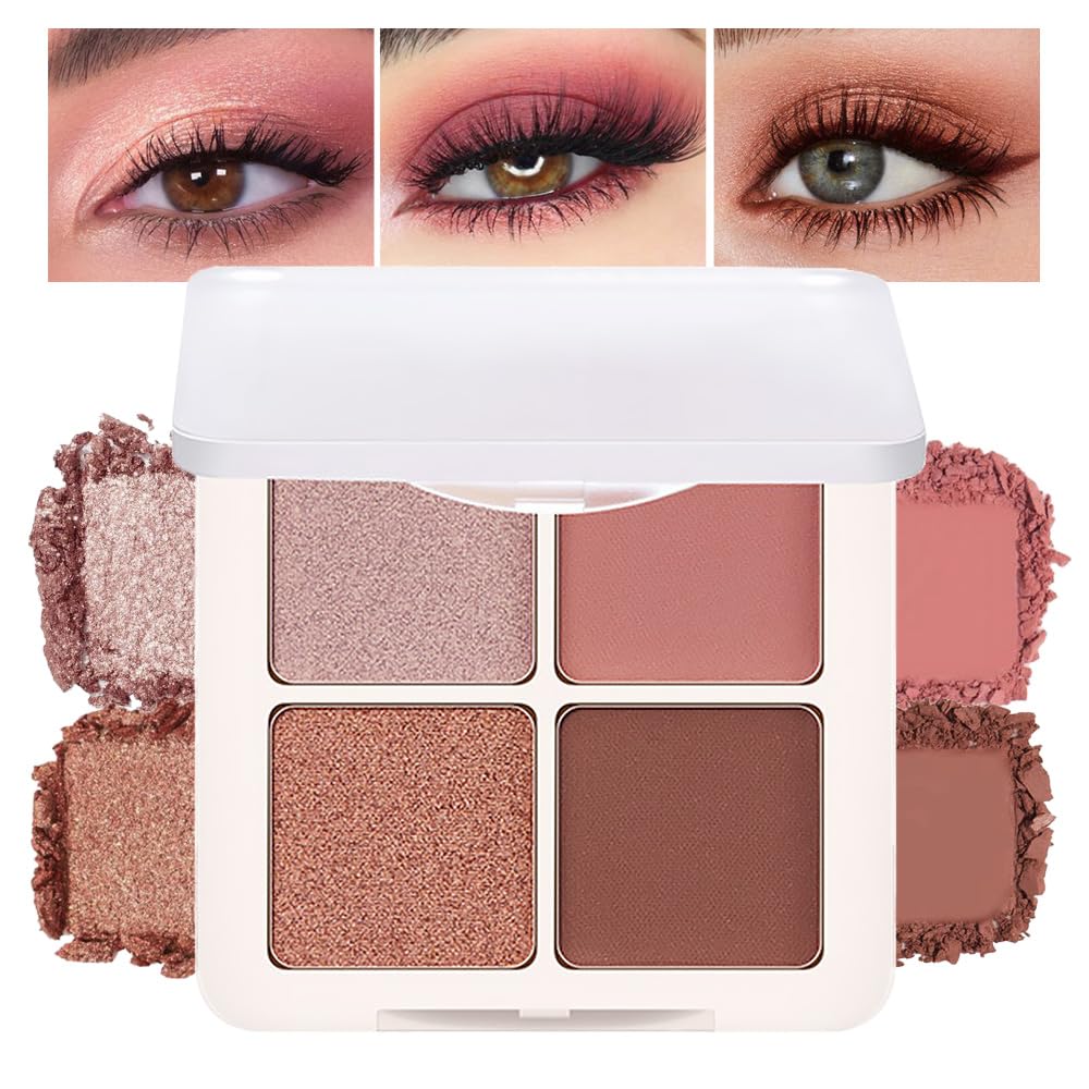 Feicuiyun Eyeshadow Quad Palette - Blendable Matte & Shimmer, Velvety Pigmented, 0.84