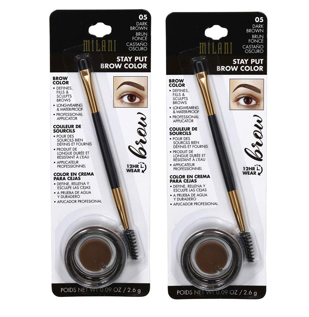 Milani Stay Put Brow Color, Dark Brown - Pack Of 2, Long-Lasting Brow Gel Pencils