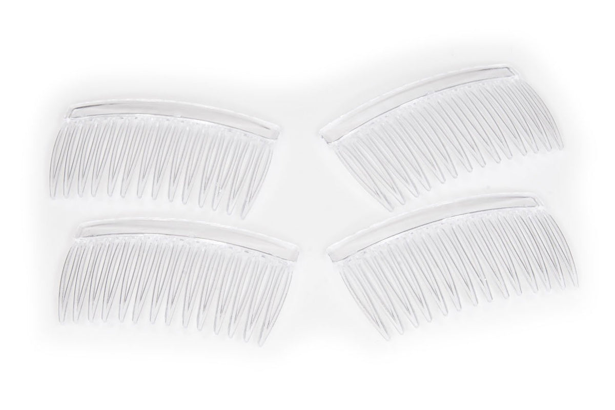 EAR MITTS Crystal Clear Hair Combs Set of 4 - Durable Plastic Multipurpose Styling Tools