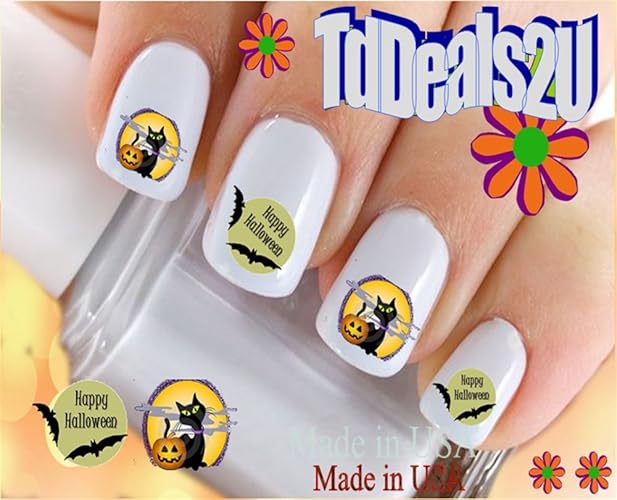 Hipzysticky Holiday Halloween Cat & Bat Waterslide Nail Art Decals - Usa Made, High Quality