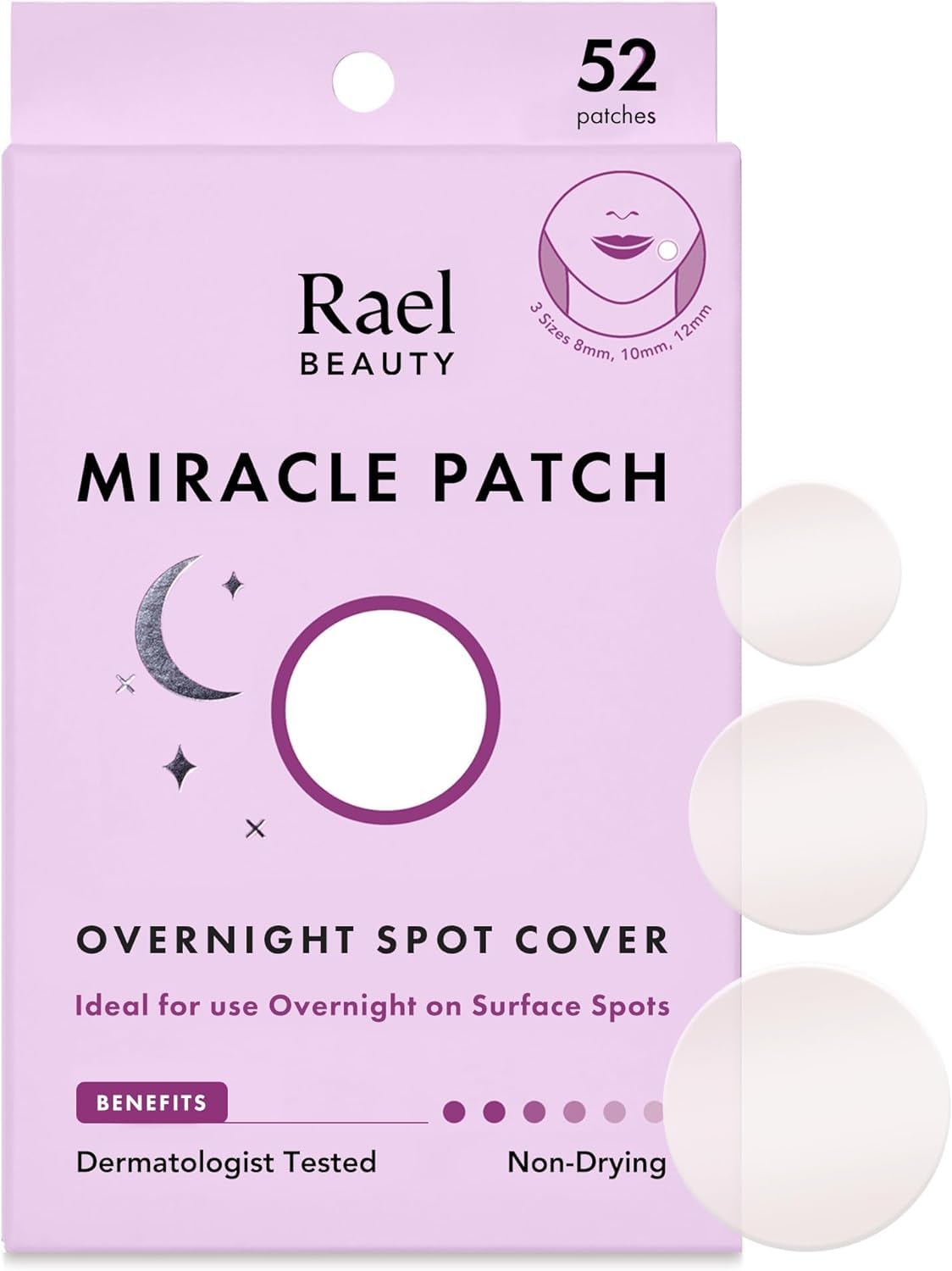 Rael Miracle Overnight Pimple Patches - Hydrocolloid Acne Spot Cover, 52 Count, Vegan, Cruelty-Free