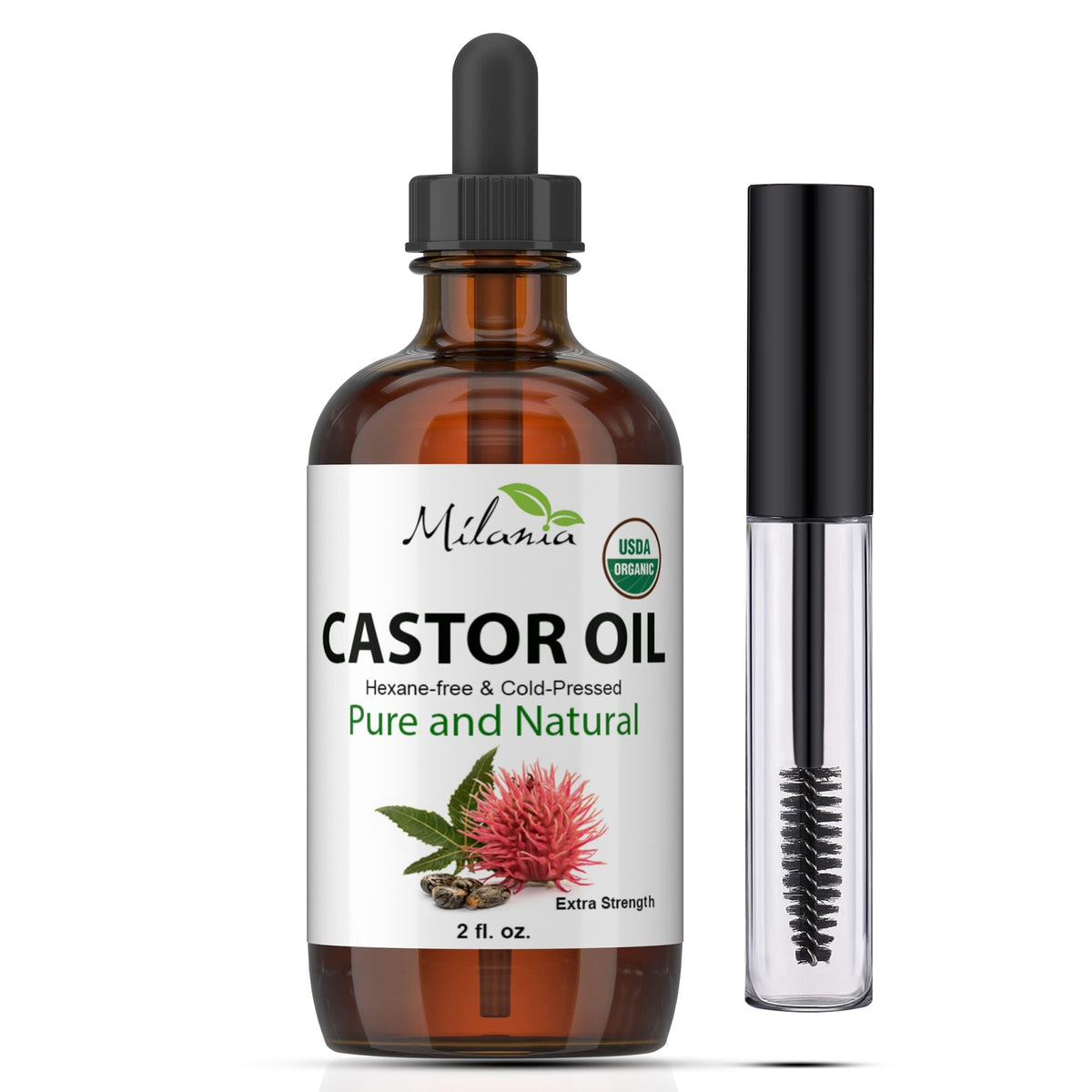 MILANIA Premium Organic Castor Oil 2 fl. oz. - Cold-Pressed Eyelash & Eyebrow Growth Serum