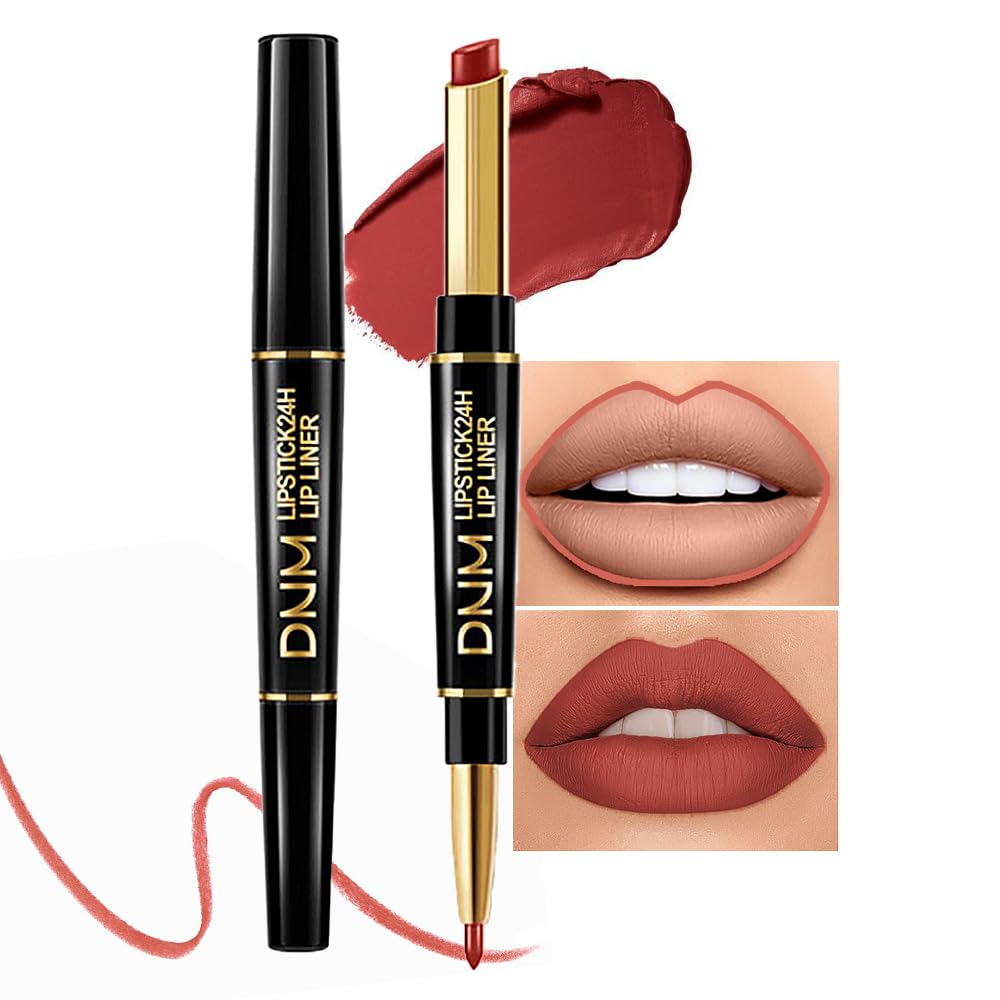 Hhltoh 2-In-1 Light Brown Matte Lip Liner & Lipstick, Waterproof, Long-Lasting, Gift Ready