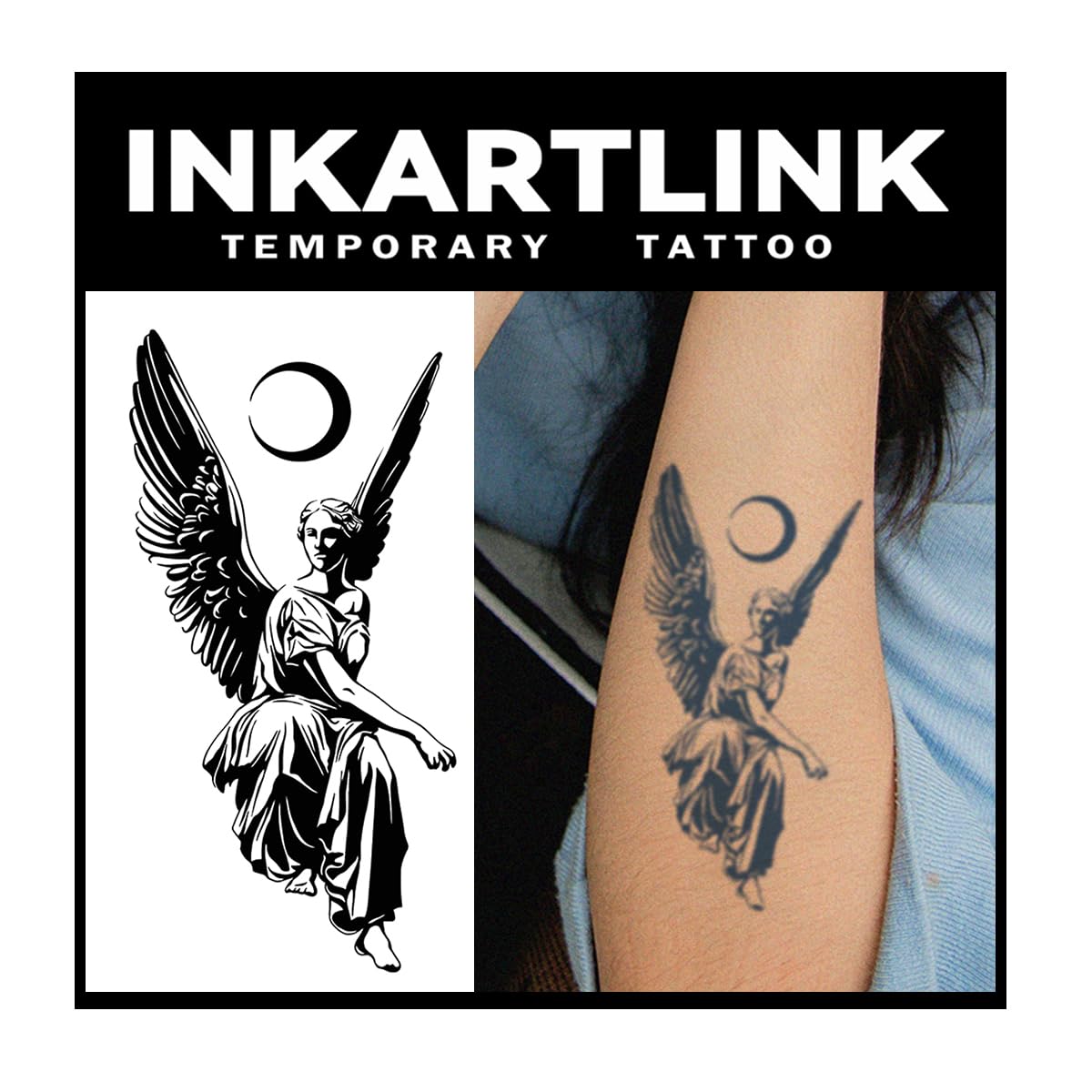 Inkartlink Semi-Permanent Angel Design Temporary Tattoos For Men - Waterproof, Realistic Look, 2 Sheets