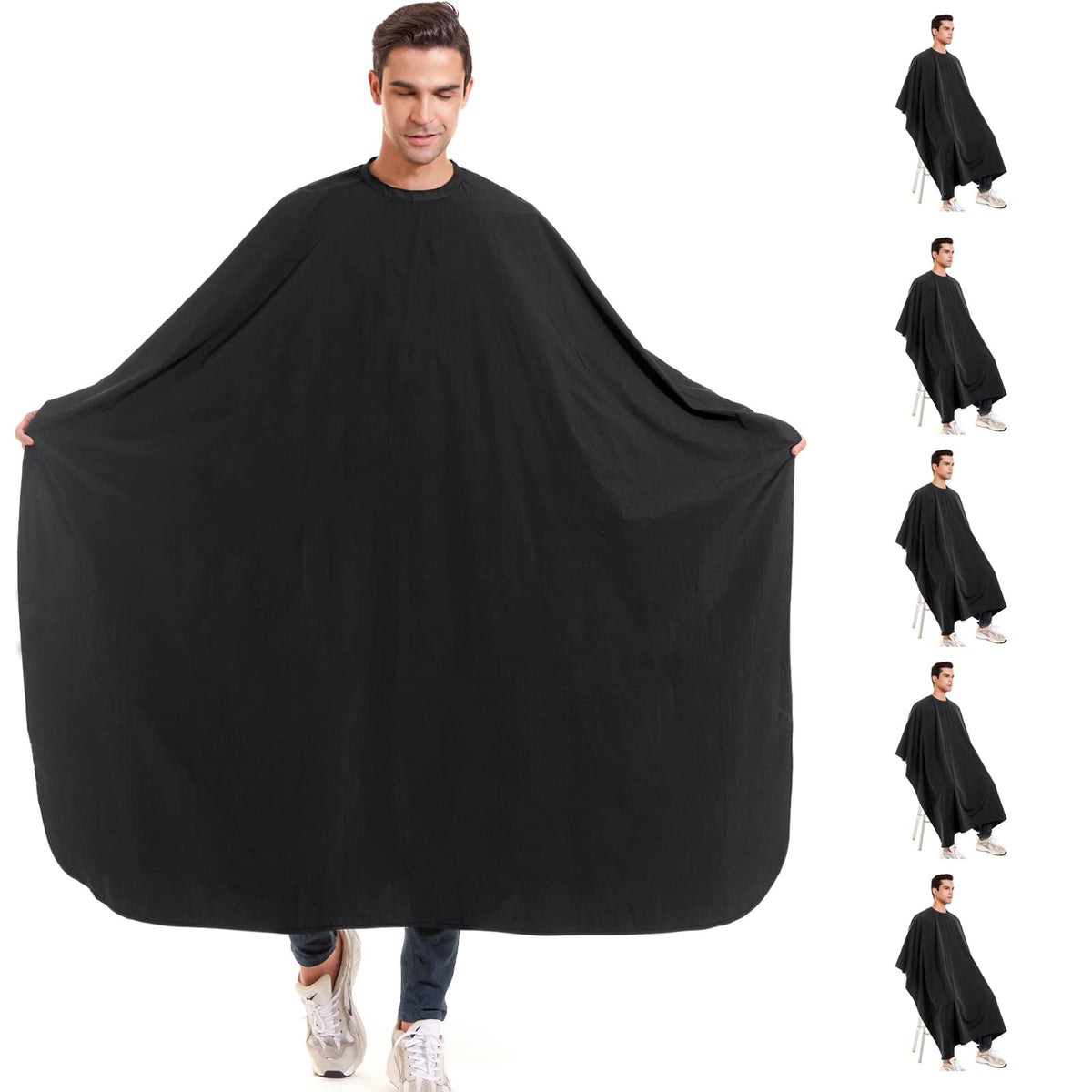 Izzycka 5 Pack Barber Cape - Large Waterproof Nylon Hair Cutting Cape, Adjustable Snap Closure - Black