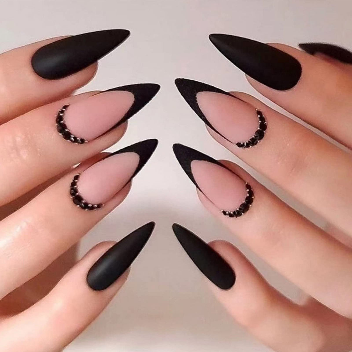 IMSOHOT 24Pcs Matte Almond Press on Nails - Medium Stiletto Black Acrylic Full Cover