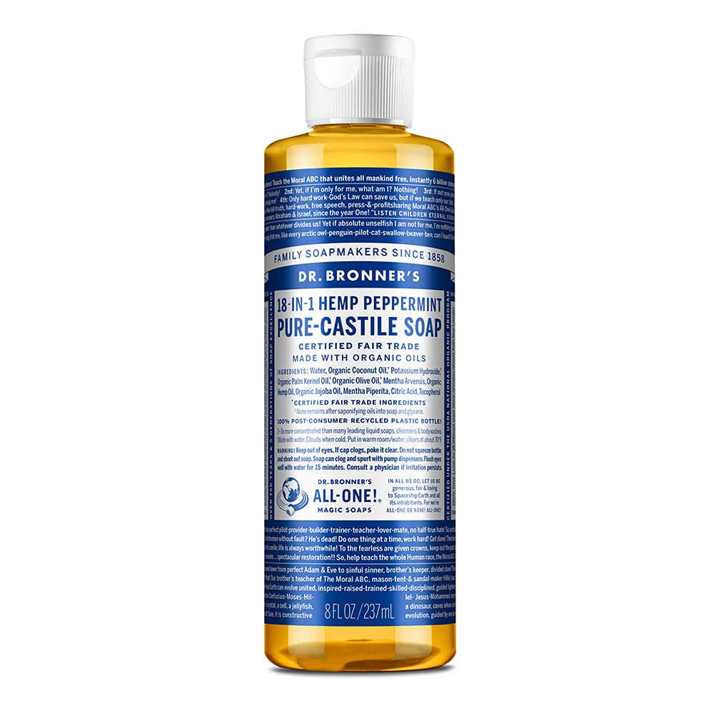 Dr. Bronner'S Pure-Castile Liquid Soap, Peppermint 8Oz - Organic, Vegan, 18-In-1