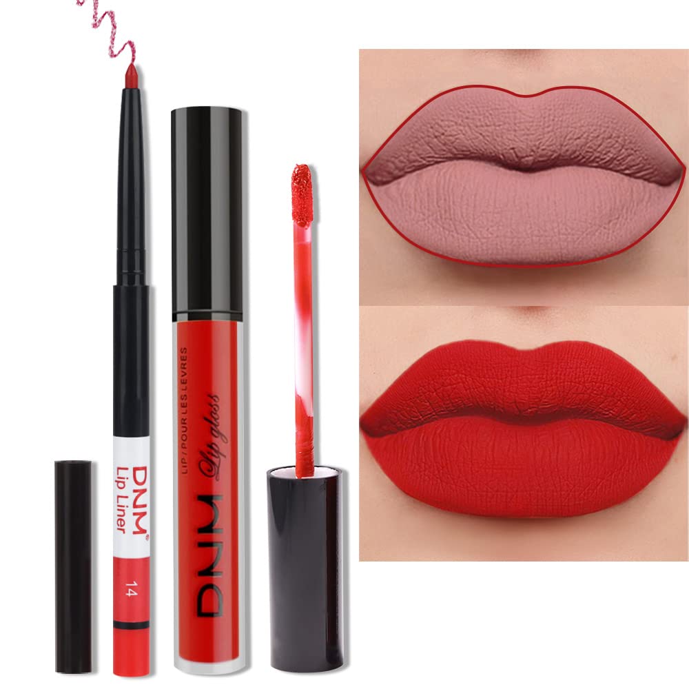 Haoya Matte Ruby Red Lip Liner & Lipstick Set - 24H Waterproof Long Lasting Makeup, 2 Count