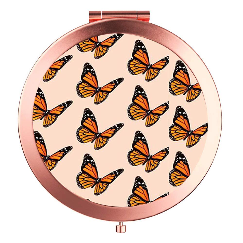 Yckmd Rose Gold Travel Purse Mirror - Double-Sided 2X & 1X Magnification, Butterfly Design