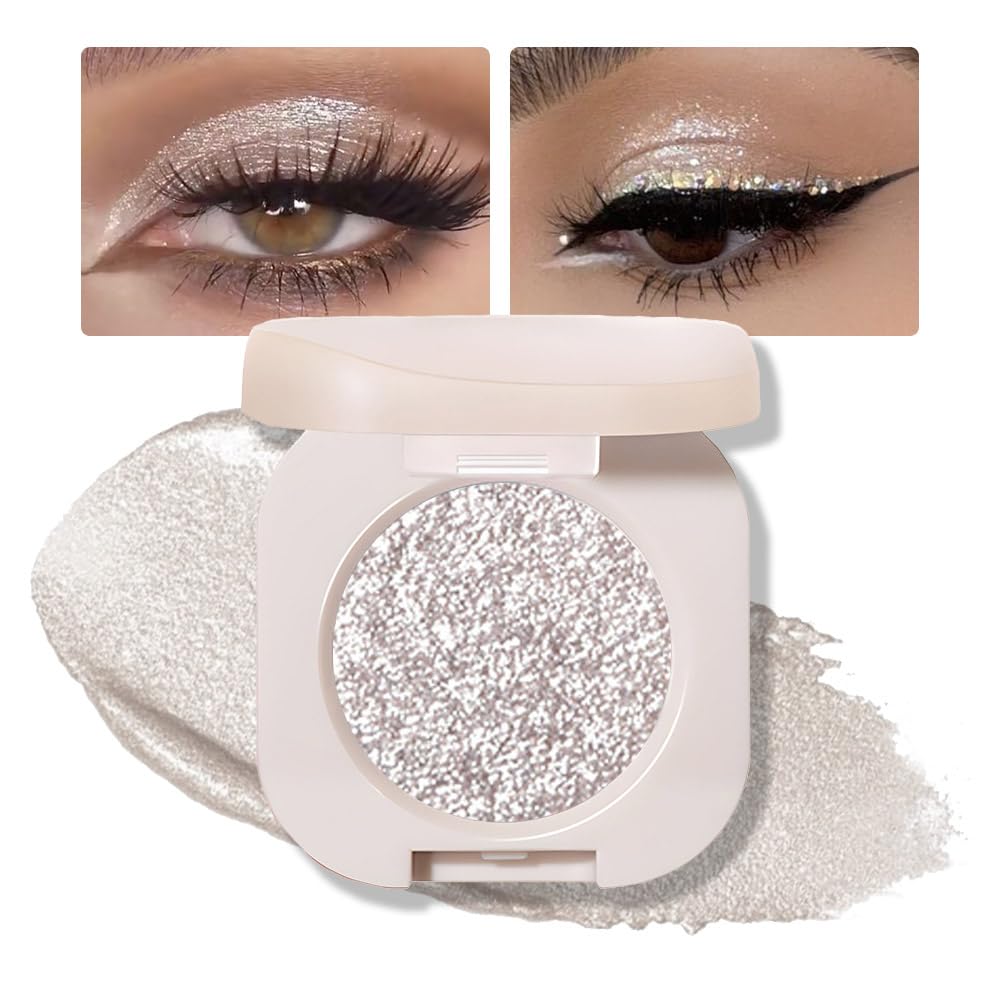 Feicuiyun Monochrome Glitter Eyeshadow - Vegan Shimmer & Matte, Slive Glitter, 0.84 Oz