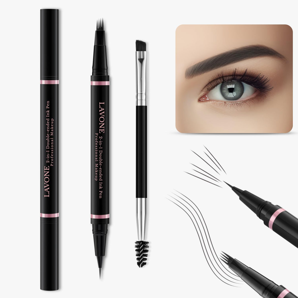 Lavone 2-In-1 Waterproof Eyebrow Pencil & Pen, Dark Grey – Ultra-Precise Brow Makeup