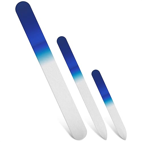 SIMAX 3Pcs Glass Nail Files - 320 Grit Crystal Nail Shapers for Natural Nails, Blue & White