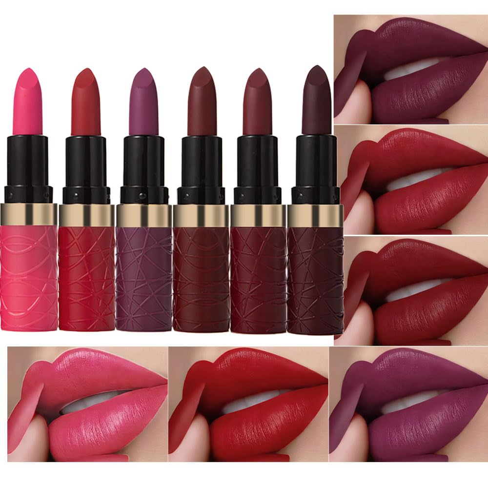 Oranot 6 Pcs Velvet Matte Lipstick Set - Long Lasting Waterproof Lip Stain Makeup Gift