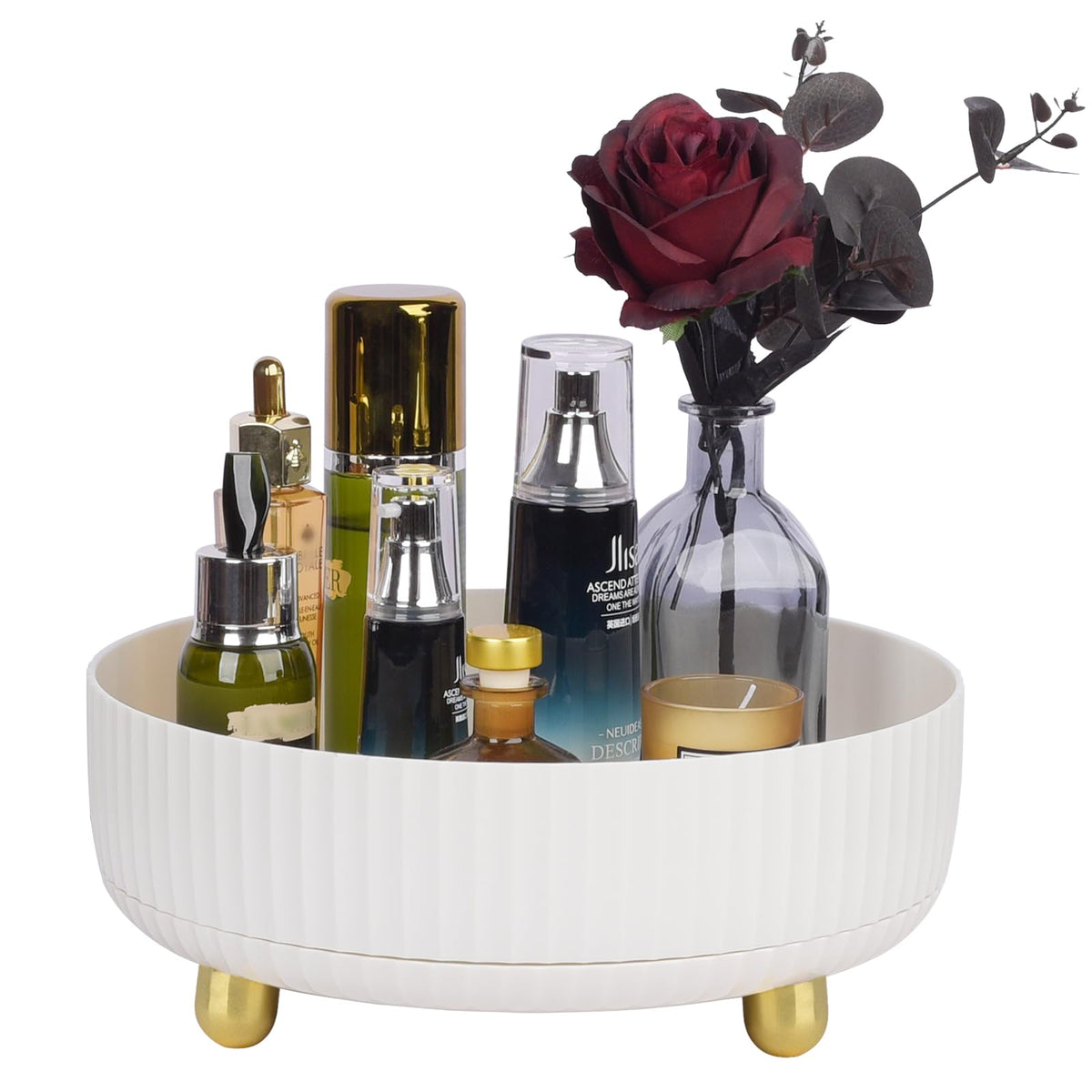 Anyoifax 360° Rotating Makeup Perfume Organizer Tray - Large Ivory White Cosmetic Storage