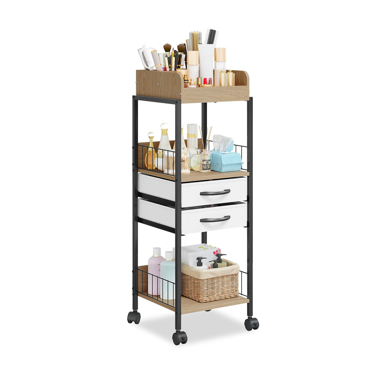 Zxyculture Black Makeup Organizer Cart, 3 Tier Rolling Storage For Cosmetics & Skin Care