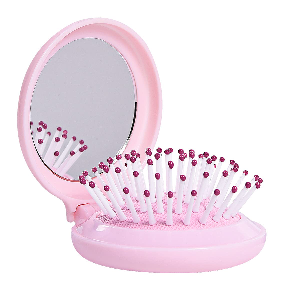 Trikeel Mini Hair Brush With Mirror, Portable Pink Pocket Hair Brush For Travel, 1 Count