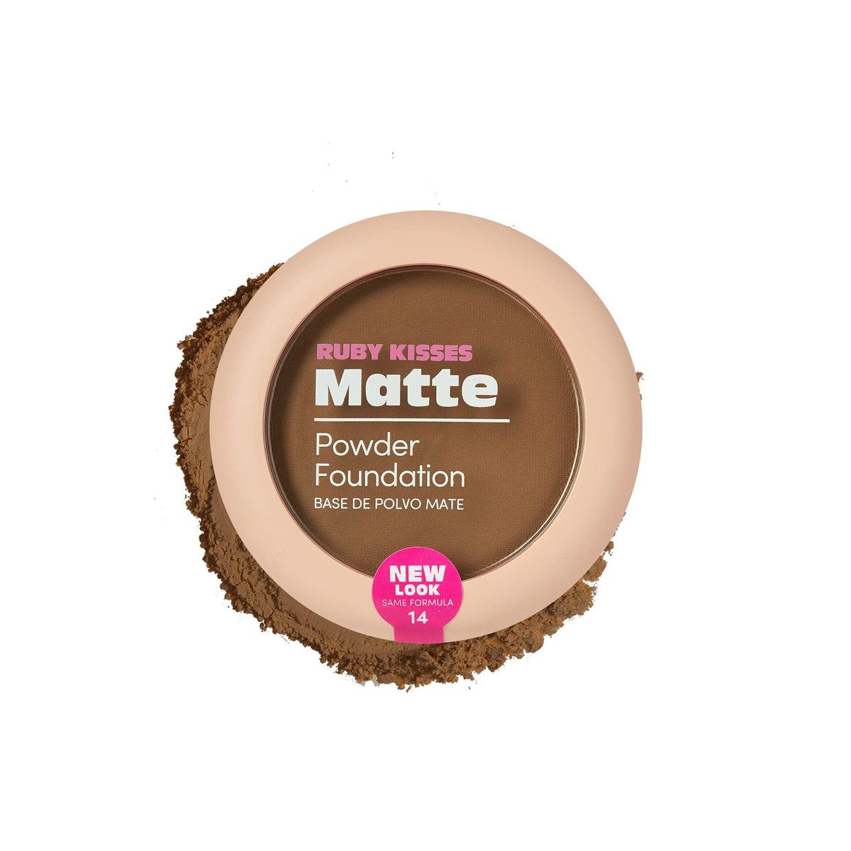 Ruby Kisses Pressed Face Powder Foundation, Full Coverage Matte, 0.35 Oz - Chestnut