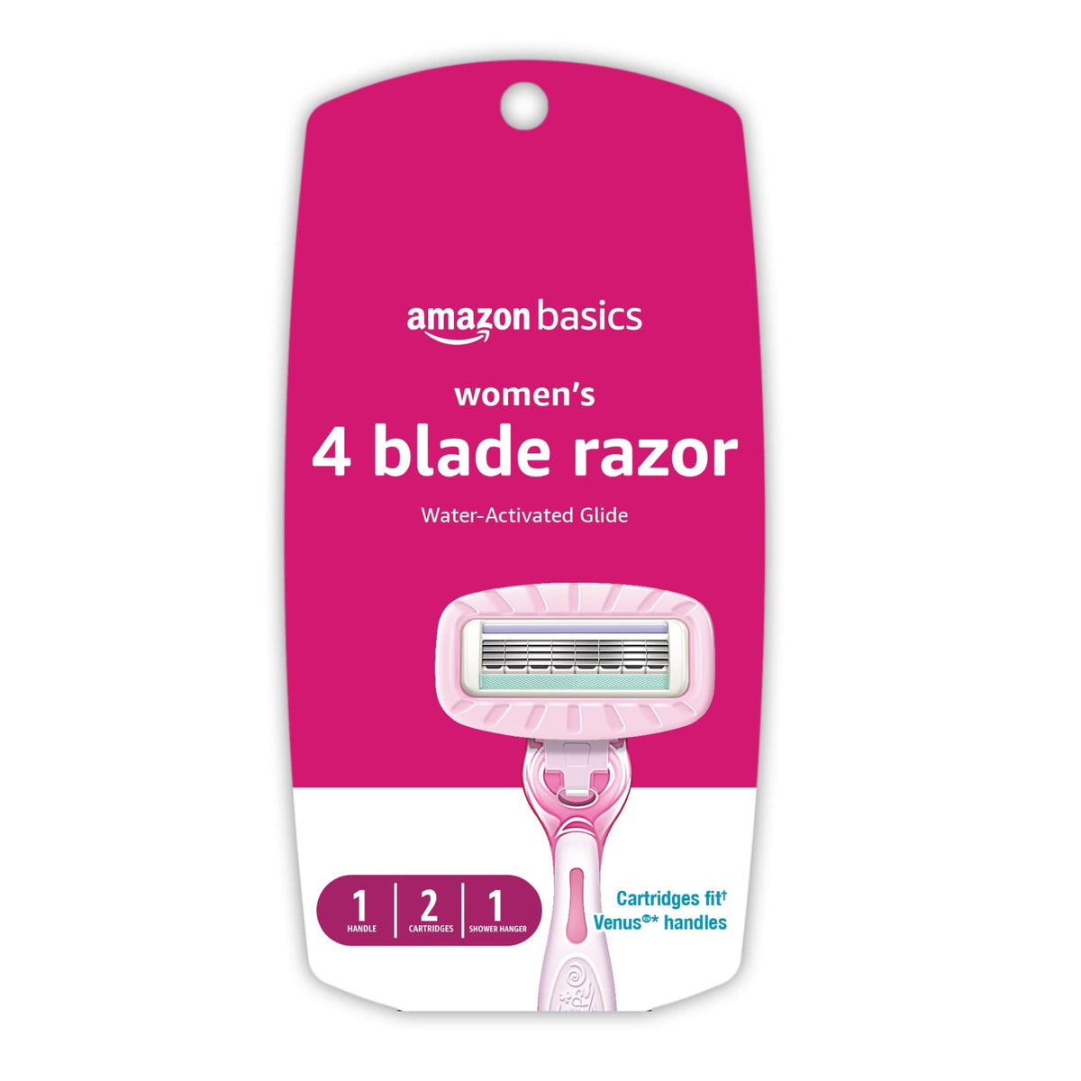 Amazon Basics Women'S 4 Blade Razor Set, Moisturizing With Handle & Cartridges, Pink