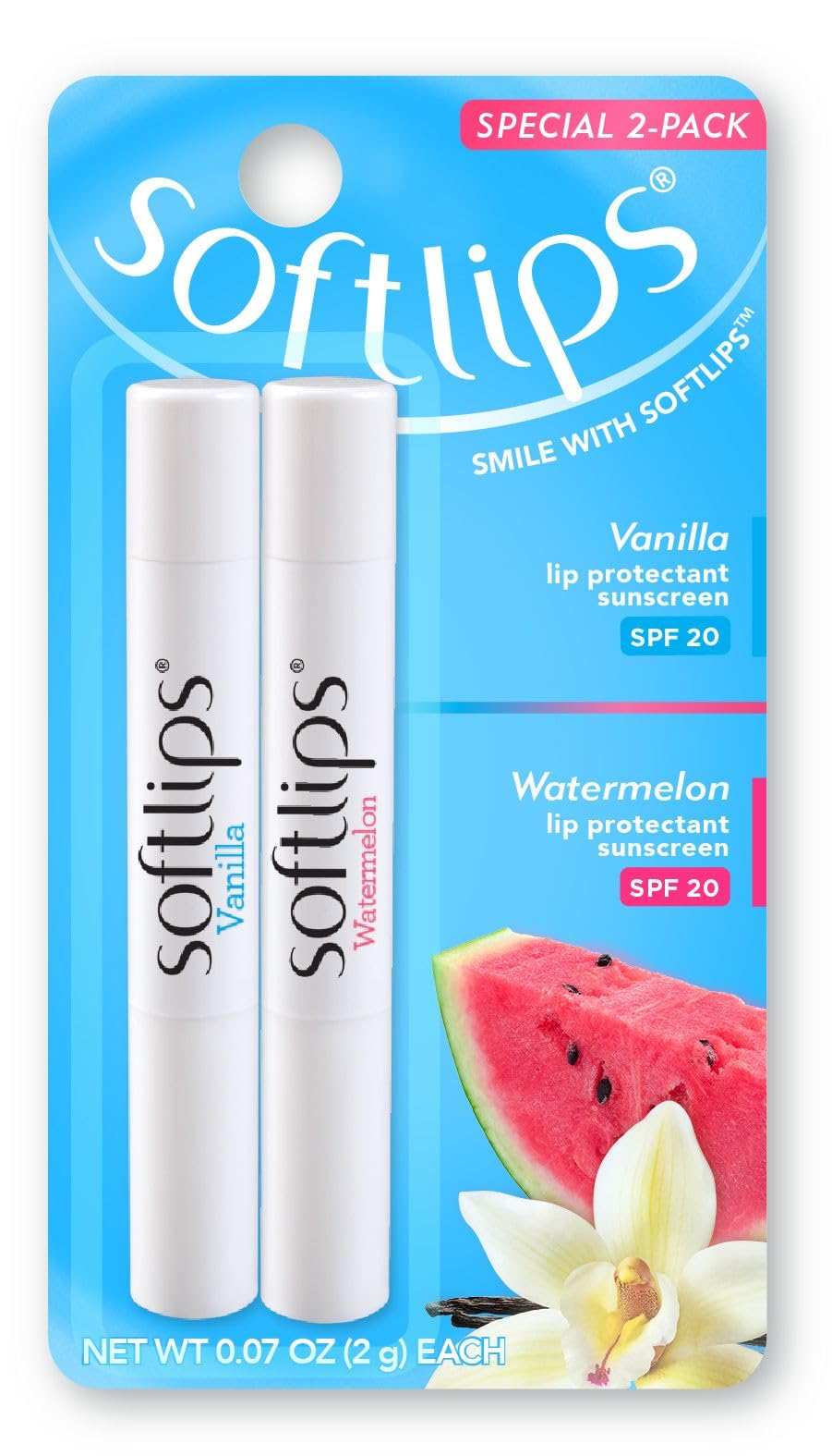 Softlips Spf 20 Lip Balm Duo - Vanilla & Watermelon, 2 Count For Moisturized Lips