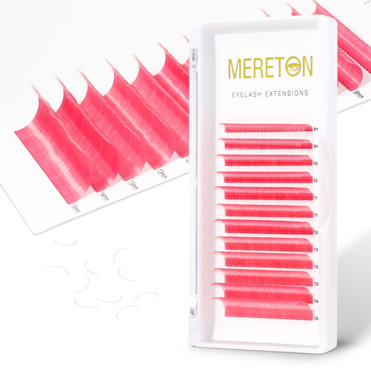 MERETON Pink 12 Rows D Curl 0.07mm Lash Extensions 8-15mm Mixed Length Individual Lashes