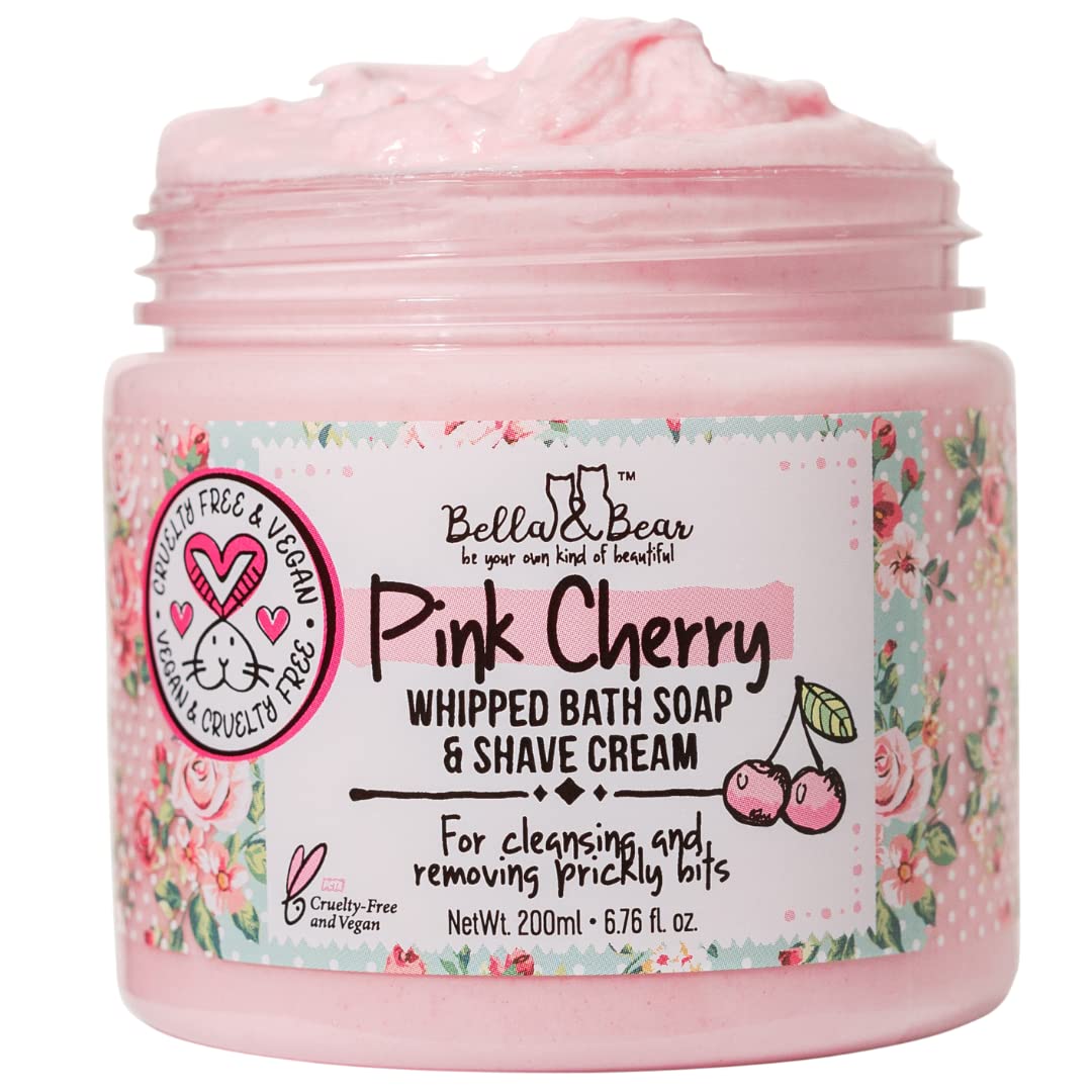 Bella & Bear Pink Cherry Bath Soap & Shave Cream, Vegan, Paraben Free, 6.7Oz