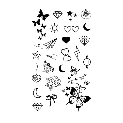 Mapofbeauty Black Butterfly Heart-Shaped Flower Temporary Waterproof Tattoo Stickers - 2 Pcs