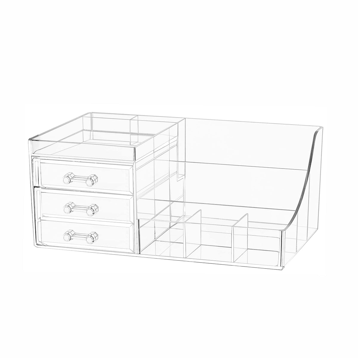 Cq Acrylic Clear Makeup Organizer With 3 Stackable Drawers For Dresser And Bathroom Storage