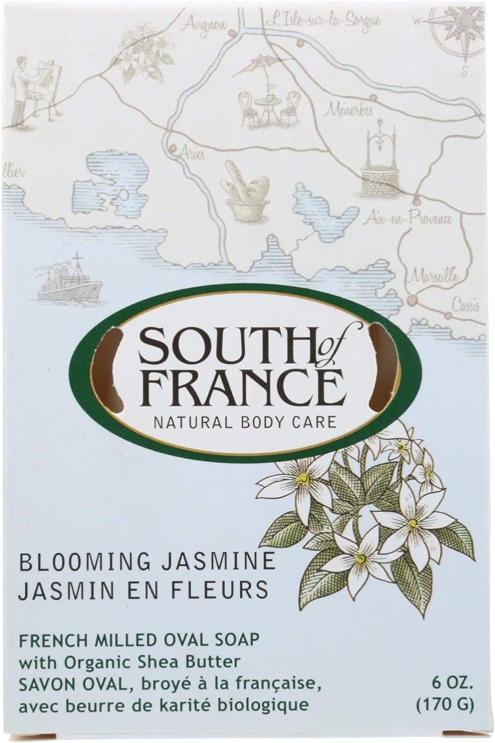 South Of France Blooming Jasmine Bar Soap, 6 Ounce - Natural Fragrance, Moisturizing Cleanser