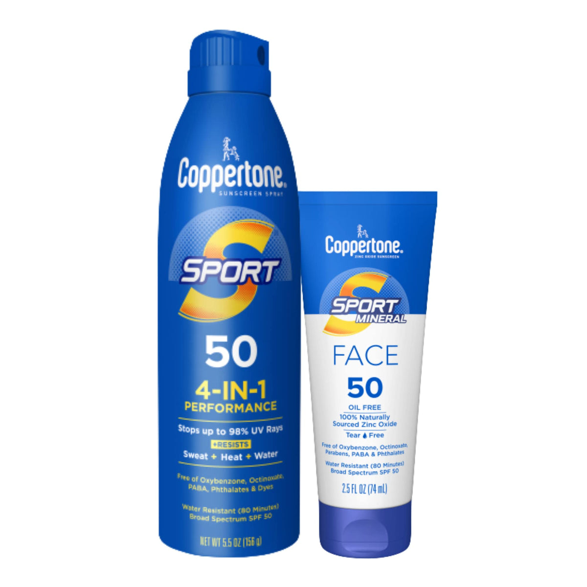 Coppertone Sport Sunscreen Spray + Face Lotion Spf 50, Water Resistant, 5.5 Oz + 2.5 Oz