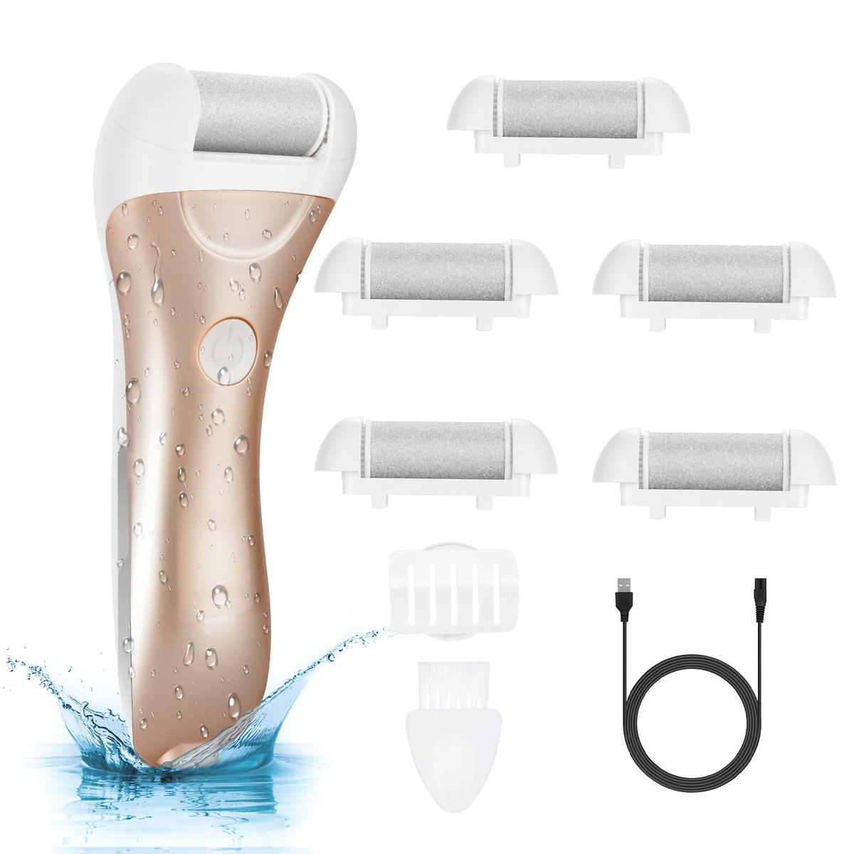 Nicebirdie Electric Foot File Callus Remover - Rechargeable Waterproof Pedicure Tool, Golden