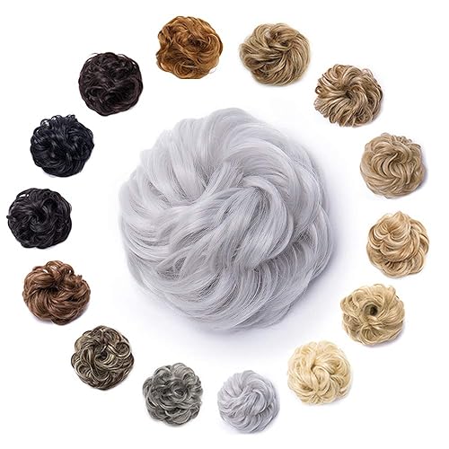 Hairro Silver Gray Messy Bun Hair Piece - Synthetic Donut Scrunchies for Easy Updo, 1pc 40g