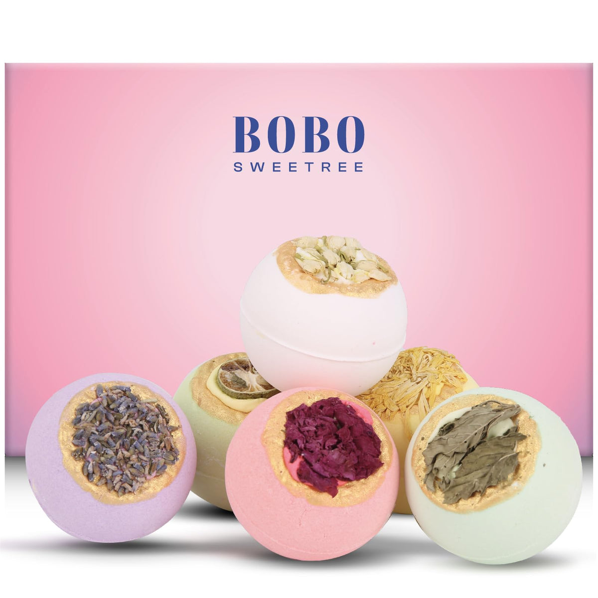 Bobosweetree Bath Bombs Gift Set - 6 Large Fizzies With Real Flowers & Essential Oils, Multiple Colors