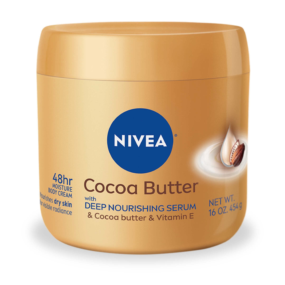 Nivea Cocoa Butter Body Cream, Deep Nourishing Serum, 16 Oz Jar For Dry Skin