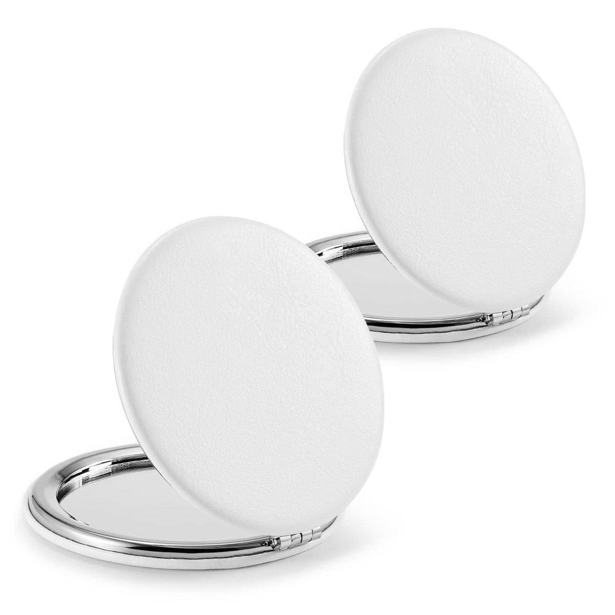 Getinbulk Compact Mirror Set of 2, Double-Sided 1X/3X Magnification, PU Leather, White, 