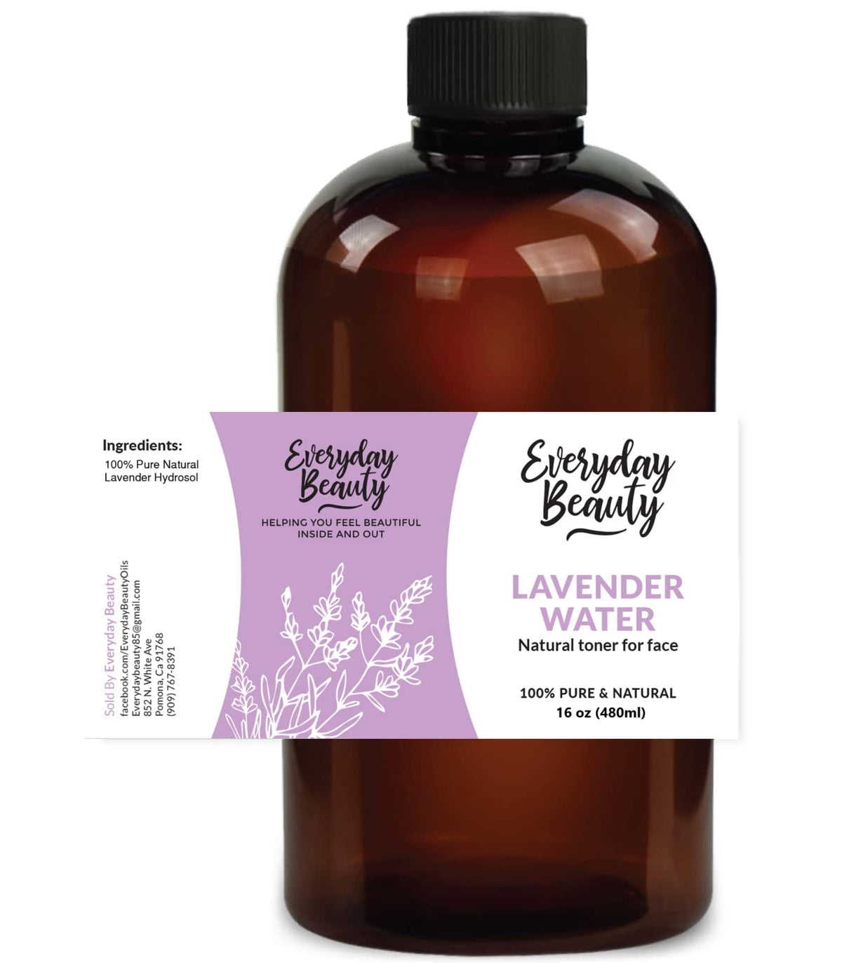 Everyday Beauty Lavender Hydrosol Facial Toner - 16 Oz All Natural Hydrating Spray For Face & Hair