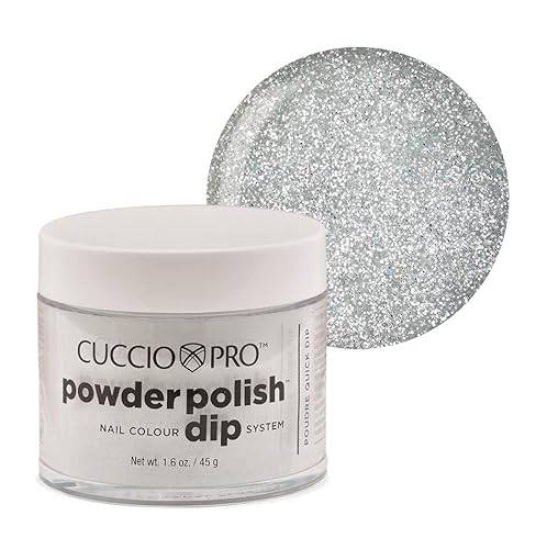 Cuccio Pro Powder Polish Nail Colour Dip System - Platinum Silver Glitter 2 Oz