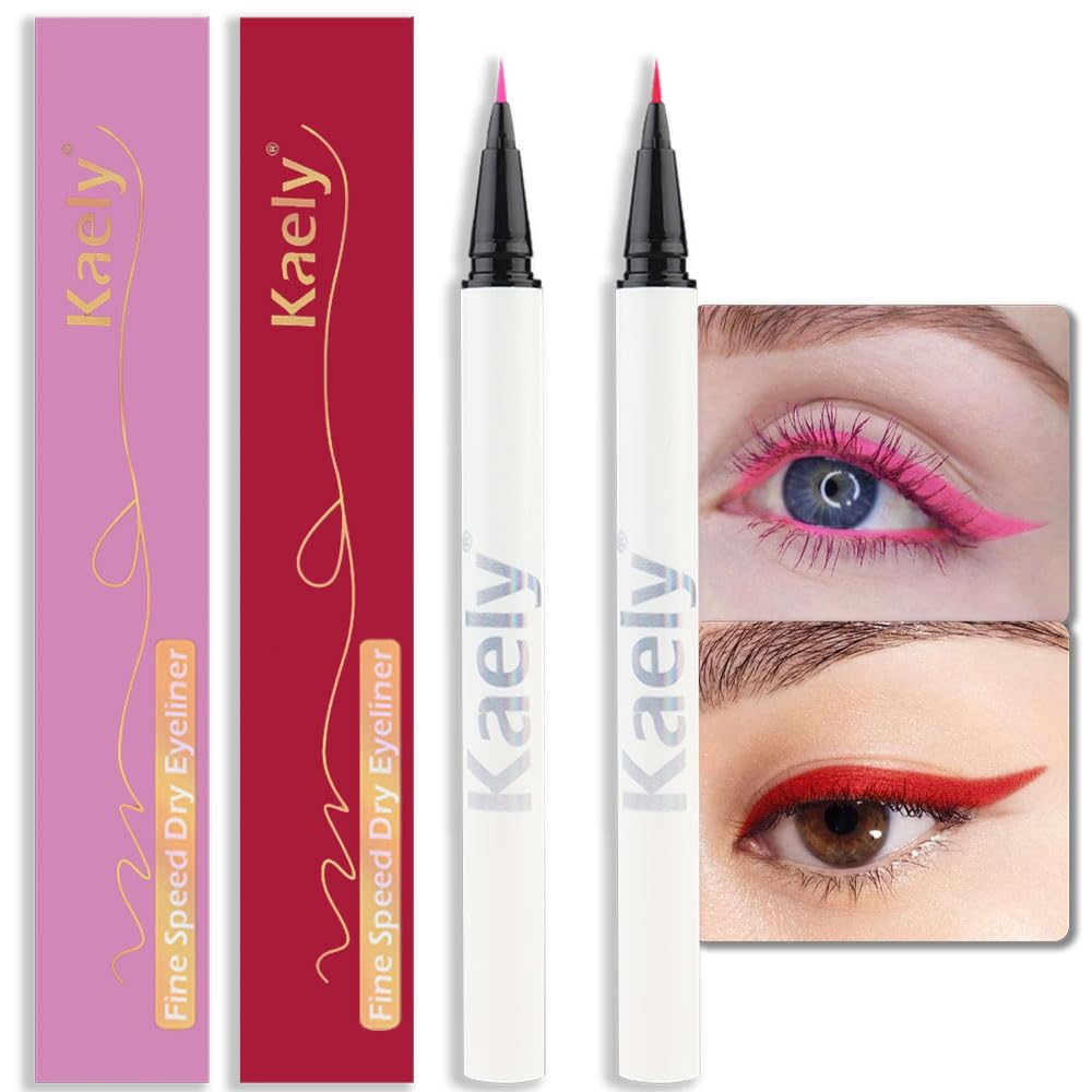 Evpct Waterproof Colored Eyeliner Set - 2 Pcs Pink & Red Long Lasting Liquid Eye Liner