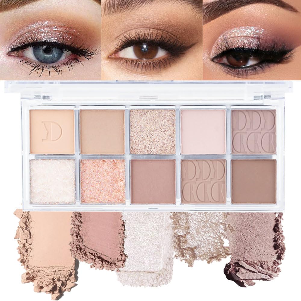 Oranot 10 Colors Light Brown Nude Silver Eyeshadow Palette - Highly Pigmented, Waterproof, Blendable